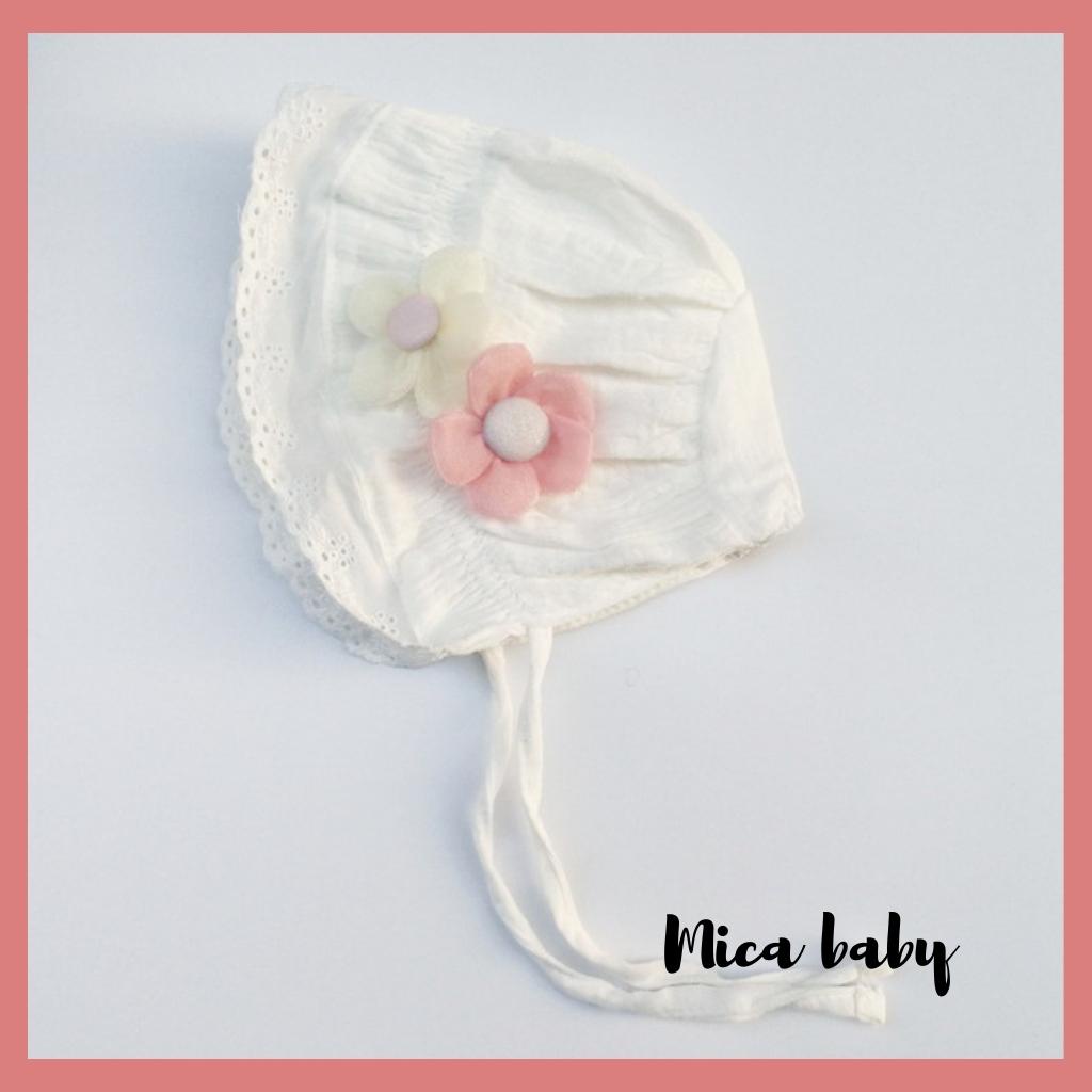 Mũ nón tiểu thư vải đũi đính bông hoa dễ thương cho bé gái MTT159 Mica Baby