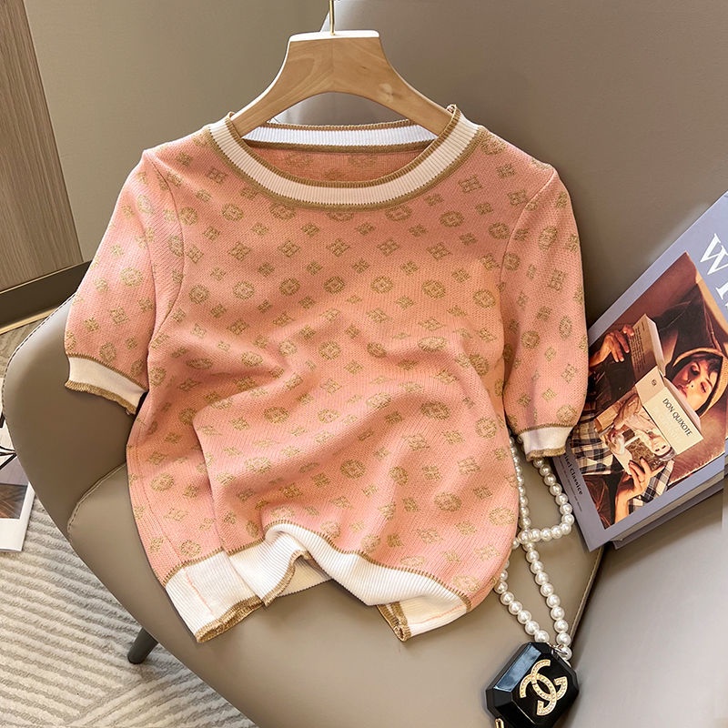 Áo Sweater Tay Ngắn Dáng Rộng Màu Sắc Tương Phản Thời Trang Xuân Hè Xinh Xắn Cho Nữ