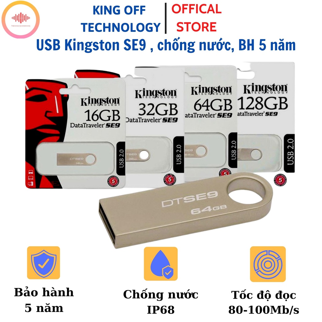 🔥Chất lượng🔥 USB Kingston SE9 64Gb/32Gb/16Gb/8Gb/4Gb/2Gb - USB2.0, chống nước, BH 12 tháng