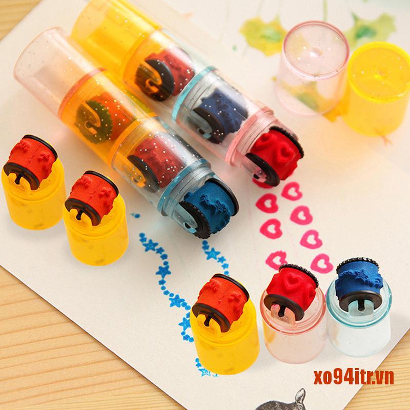XOITR  Plastic Mini Ink Stamp Roller Diary Seal Fun Kids Toy Ink Pad Cartoon DIY