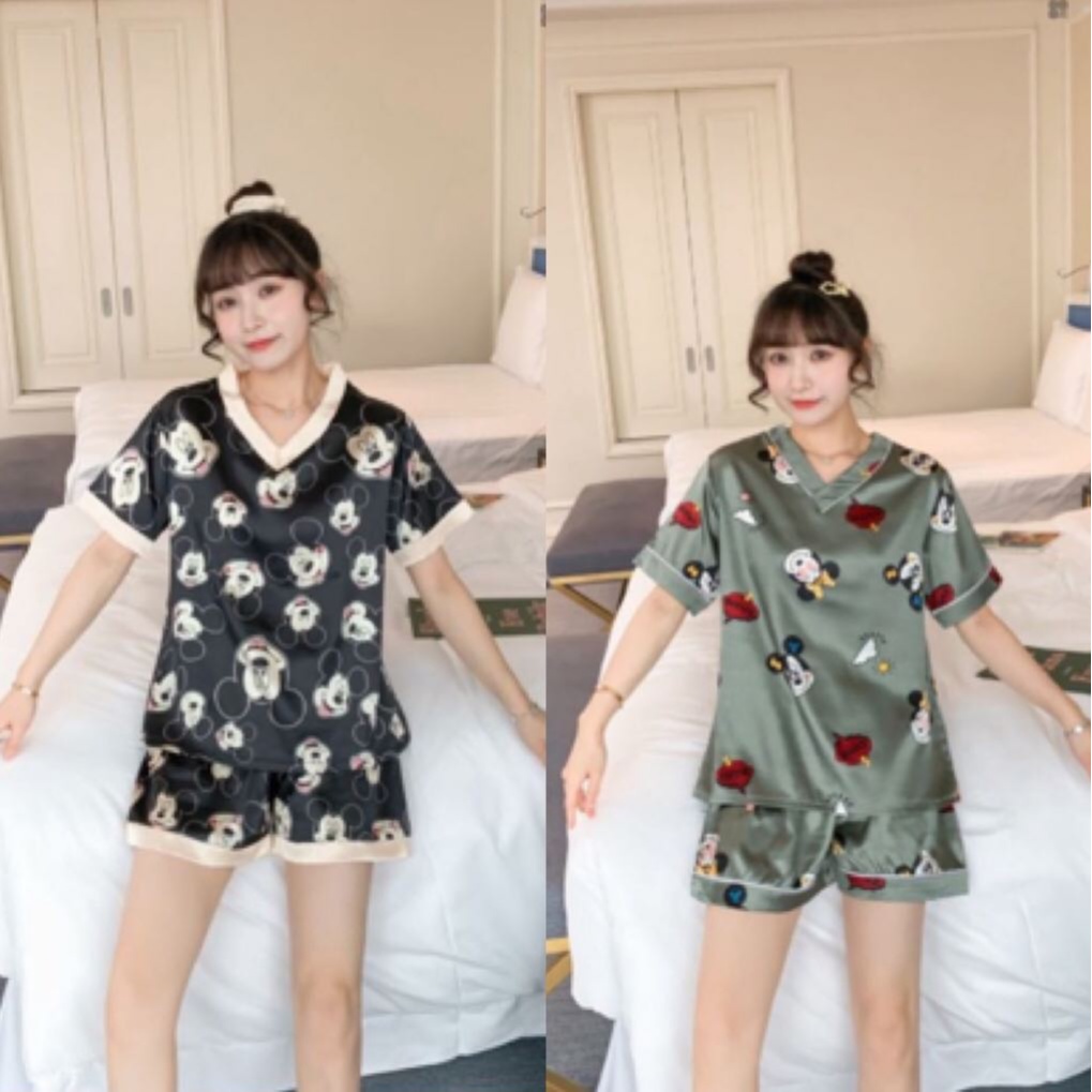 Bộ đồ ngủ pijama lụa nữ mặc ở nhà cộc tay 2 màu July.Accessories96