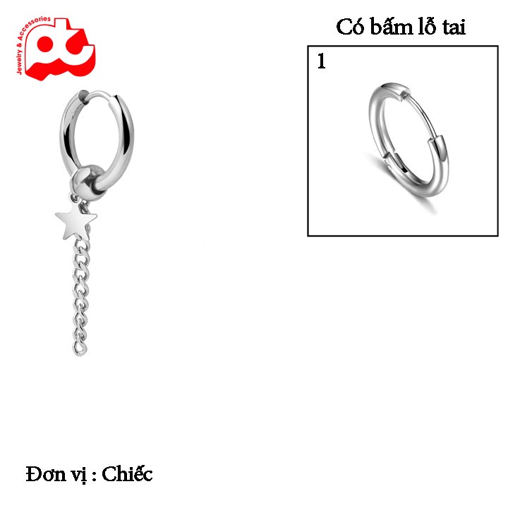 Bông tai nam inox cao cấp đẹp thép không gỉ 1 chiếc kpop ngôi sao phụ kiện bấm lỗ tai trangsucpt thời trang PTBTNA11