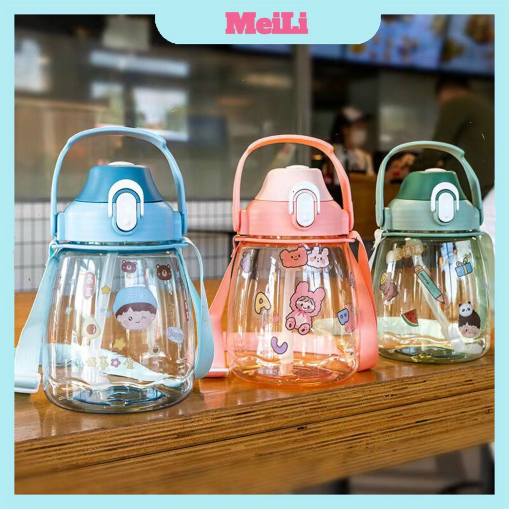 Bình Nước 1.3l Trong xuốt❤️FREESHIP❤️Dung Tích 1.3 lít/1300ml Kèm Dây Đeo Và Sticker Đáng Yêu (tuyển sỉ).