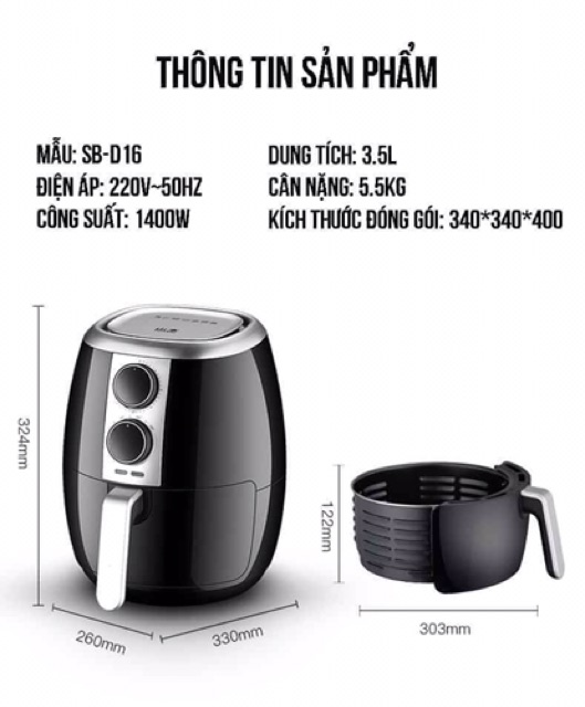Nồi chiên không dầu Shanben D16 hàng chuẩn sịn sò