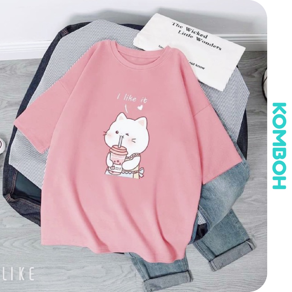 Áo thun tay lỡ phông Unisex nam nữ oversize form rộng đẹp ulzzang MÈO KOMBOH A32