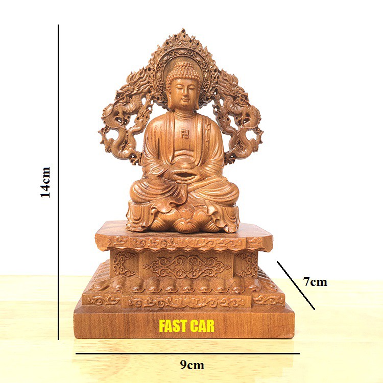 Tượng phật A Di Đà gỗ Bách xanh trang trí ô tô - Trang trí nhà cửa - Để bàn