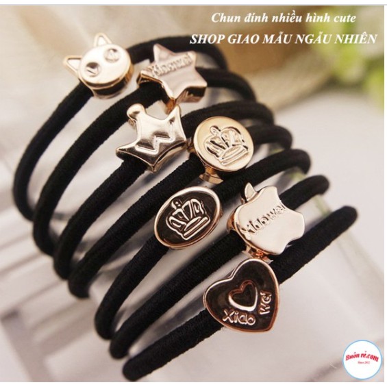 Chun buộc tóc  ❤️FREESHIP❤️ Dây cột tóc hình - Dây buộc tóc đen đính hình phong cách Hàn Quốc