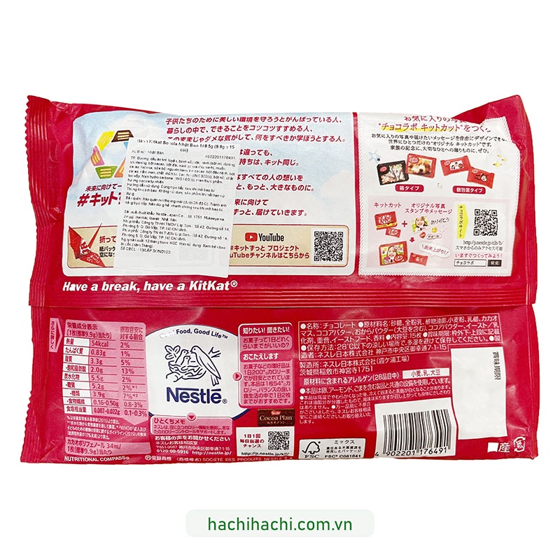 BÁNH KITKAT SOCOLA NHẬT BẢN 148.5G (9.9G X 15 CÁI) - Hachi Hachi Japan Shop