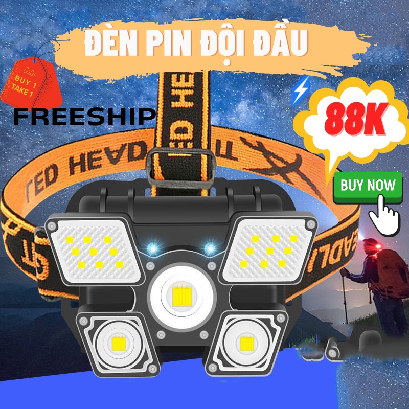Đèn Pin Đội Đầu Đèn 5 Bóng Tích Điện Siêu Sáng Chống Nước Đeo Đầu Tiện Lợi titan.st
