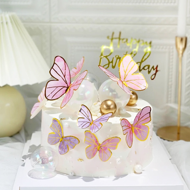 Set 10 phụ kiện trang trí bánh kem hình bướm nhiều màu DIY