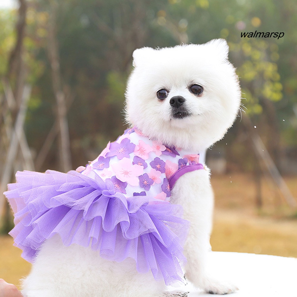 Đầm Công Chúa Nhiều Lớp Bằng Vải Cotton Phối Lưới Cổ Tròn In Họa Tiết Hoa Thời Trang Mùa Hè Cho Cún Cưng