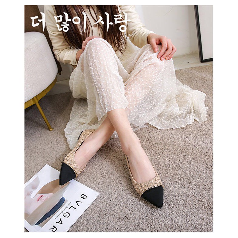 Giày bệt búp bê nữ phối dạ mũi nhọn kiểu dáng đơn giản da mềm êm chân - B28