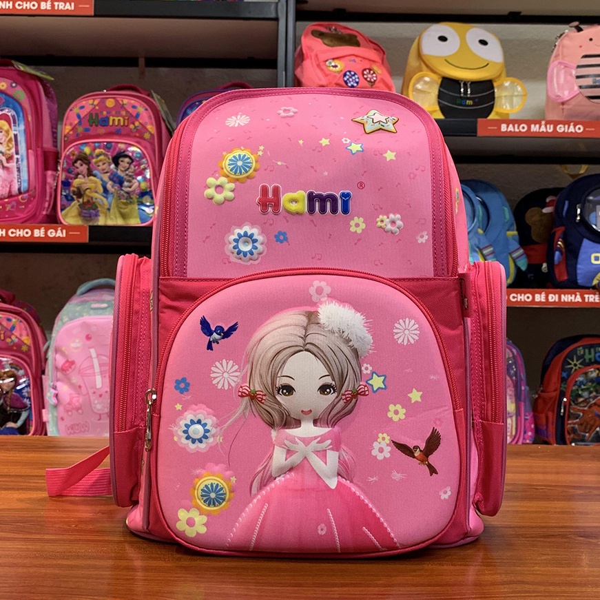 Balo học sinh chống gù Hami 1507 Barbie, balo đi học cấp 1 cho bé gái, bảo hành miễn phí 12 tháng