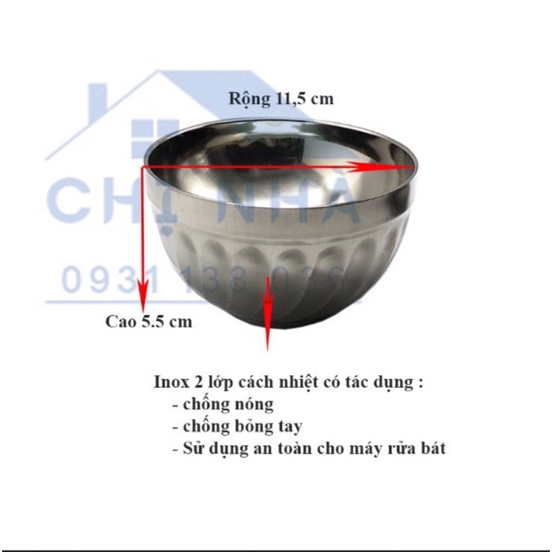 Bộ 5 Chén Inox Xoăn 2 Lớp Cách Nhiệt