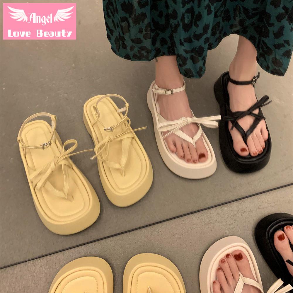 Angel~[hàng Có Sẵn] Sandal Cao Cấp Dày Màu Đen Phong Cách La Mã Thời Thượng Sành Điệu Mùa Hè 2022