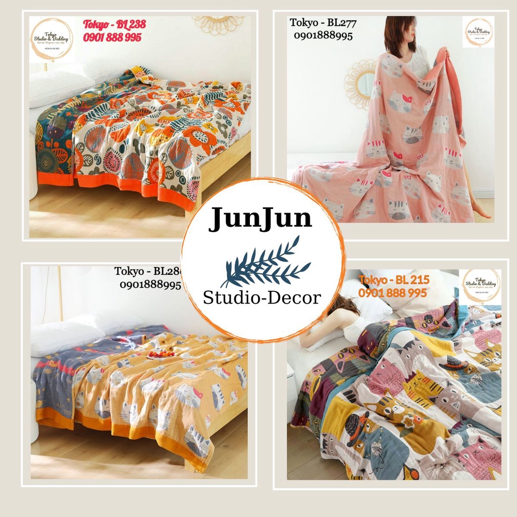TH Chăn xô sợi tre &amp; cotton 6 lớp Dòng Cao cấp