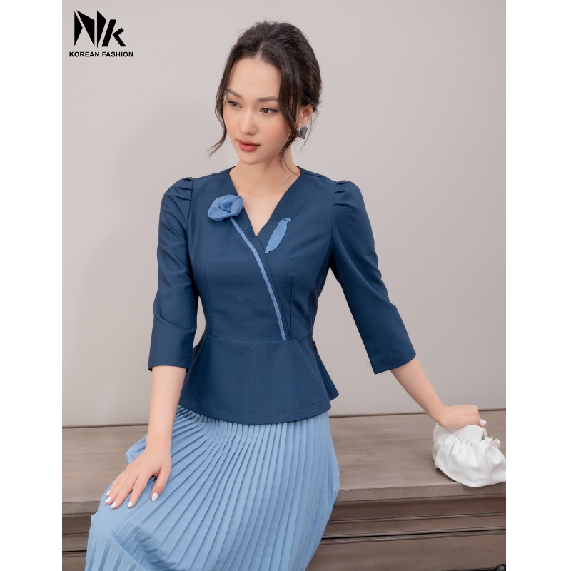 Áo sơ Mi Nữ NK Fashion Dáng Peplum Cổ Thêu Hoa Thiết Kế Thanh Lịch, Chất Nhập Hàn Cao Cấp NKSM2110002