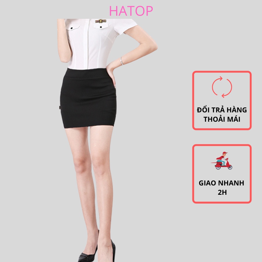 Chân váy công sở ôm HATOP dáng ngắn vải thun co giãn 4 chiều loại 1 màu đen có 1 túi bên trong CVOD016