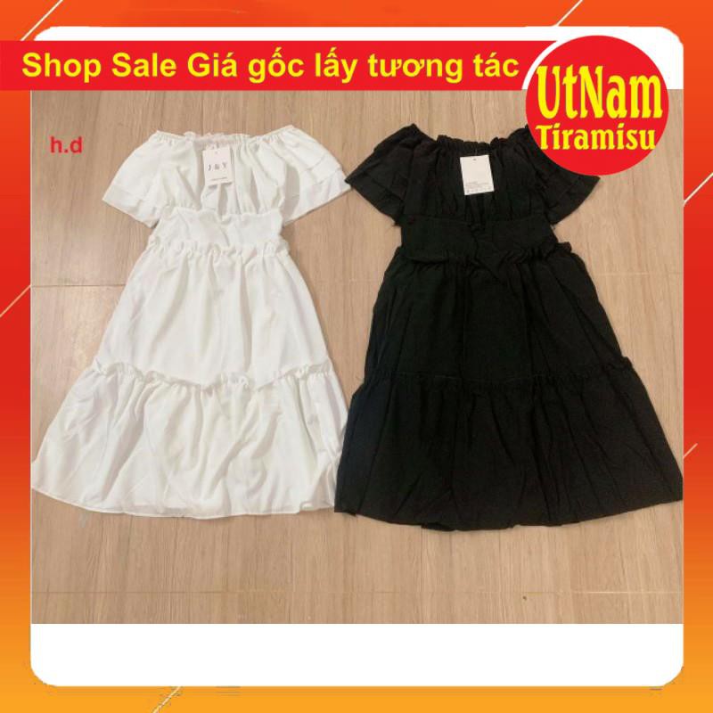 ( Sẵn) Đầm dự tiệc trễ vai tay bồng 3 tầng bèo Dáng xòe, Váy Tiểu Thư Trắng Trễ Vai or Cổ Vuông Vintage 2 màu Đen, Trắng | BigBuy360 - bigbuy360.vn