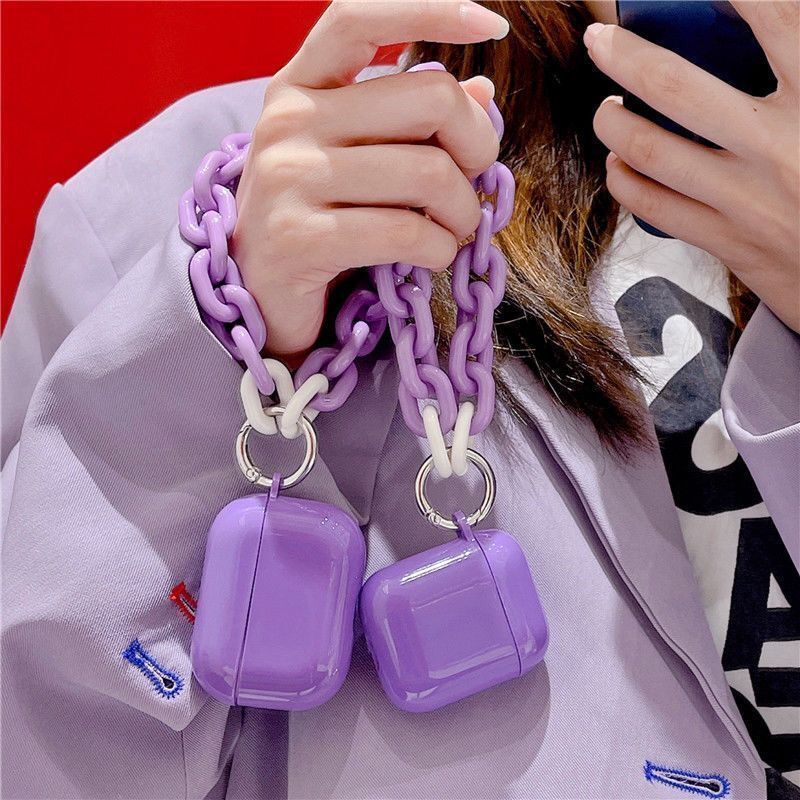 Vỏ bảo vệ hộp sạc tai nghe compatible for airpods 3 GEN 2021  Pro3 generation 1 2 có vòng đeo tay màu tím dễ thương 1