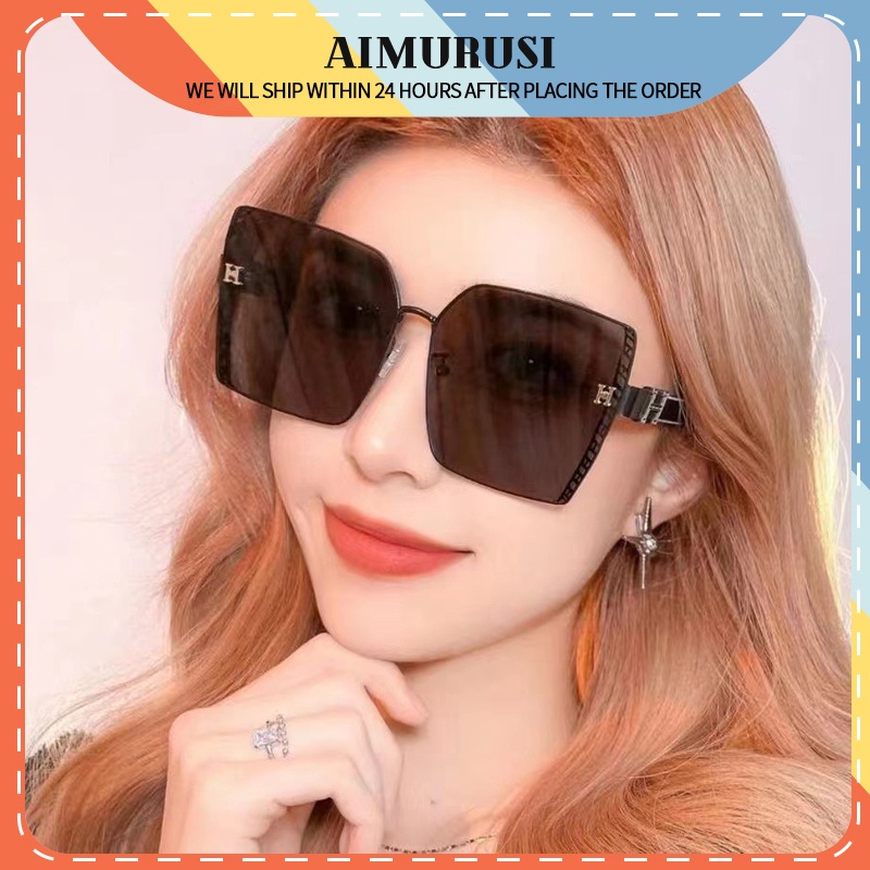 (AIMURUSI) COD Kính Mát Gọng Vuông Lớn Chống Tia Uv Thời Trang Hàn Quốc