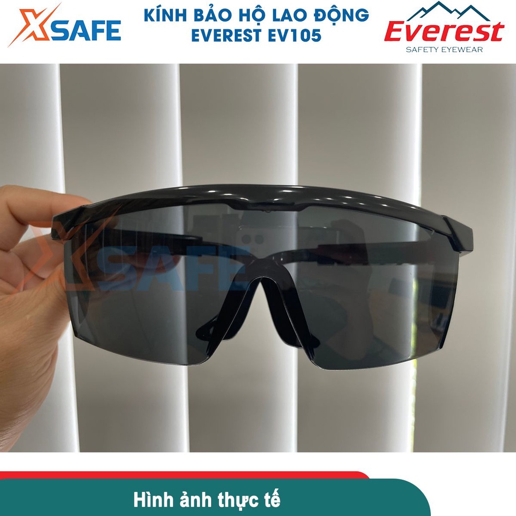 Kính bảo hộ lao động Everest  EV105 đen - Mắt kính chống bụi, đọng hơi nước, chống trầy xước, chống tia UV