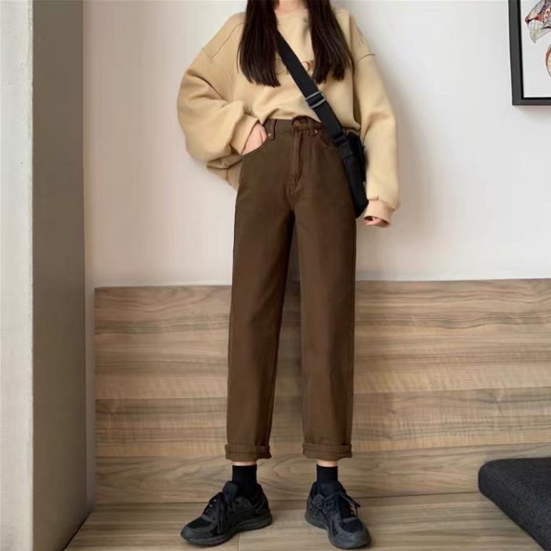 QUẦN BAGGY BÒ NÂU CẠP CAO CHẤT ĐANH MÀU NÂU SIÊU TÂY CỰC ĐẸP