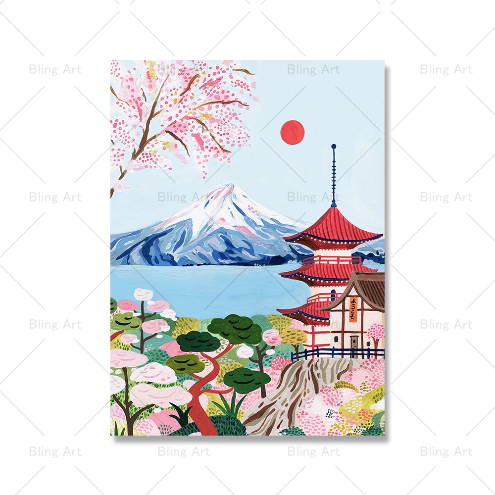 Tranh Vải Cuốn Treo Tường Họa Tiết Phong Cảnh Paris Lisbon Nhật Bản