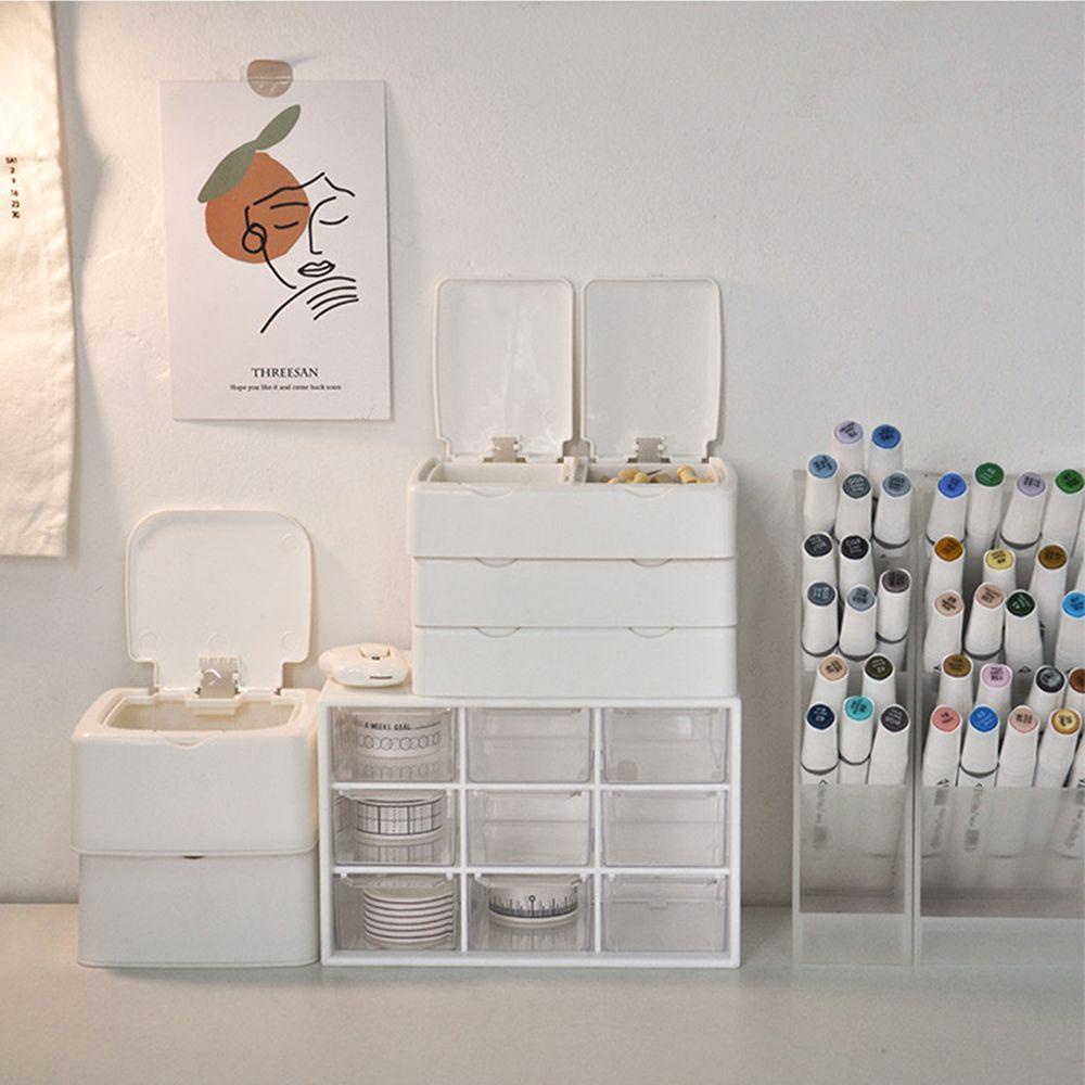 Hộp Đựng Đồ Để Bàn Màu Trơn Chống Bụi Có Nút Cài AUGUSTINA DIY