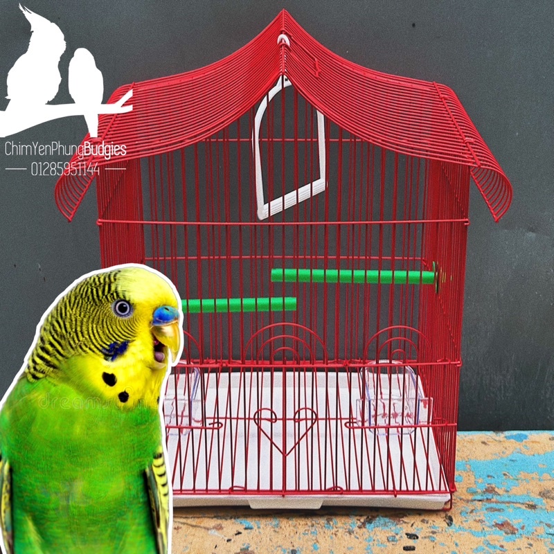 Lồng chim mái nhà kiểu (đủ phụ kiện) [SG-giao hoả tốc 2h]