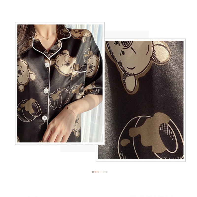Bộ Pijama Ngắn Tay In Hình Gấu Pooh Cho Nữ Plus Size M-5XL
