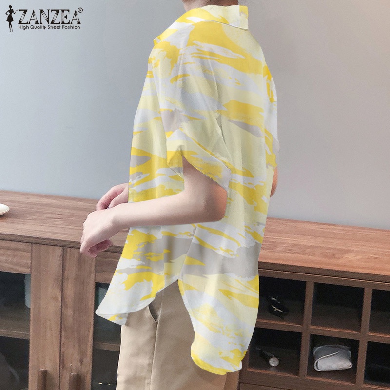 Áo sơ mi ZANZEA tay ngắn phong cách Hàn Quốc trẻ trung năng động dành cho nữ