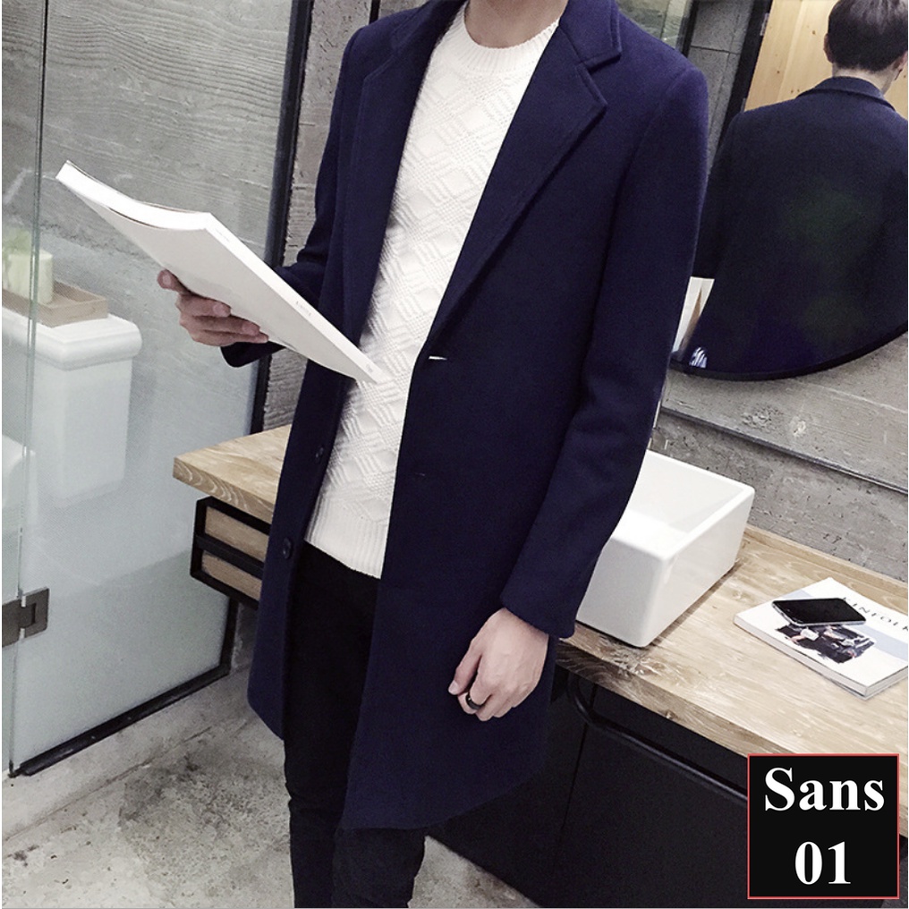 Áo măng tô nam dáng dài Sans01 khoác dạ hàn quốc blazer mangto giá rẻ đen xanh vàng bigsize 3XL 4XL 5XL trech coat men