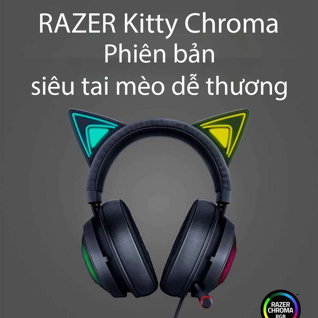 Tai nghe chụp tai Razer Kraken Kitty Black Chroma - Tai nghe chính hãng Razer Kitty dành cho con gái