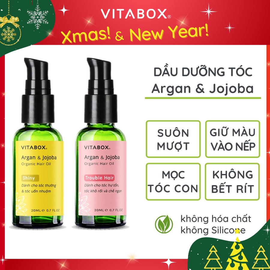 Dầu dưỡng tóc VITABOX Argan Jojoba – cho tóc khô xơ, hư tổn, uốn nhuộm chẻ ngọn, nhanh mọc tóc con - organic hair oil