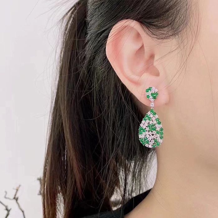 Bông Tai Dáng Dài Đính Đá Ngọc Lục Bảo Sang Trọng Cho Nữ-JHS4-E