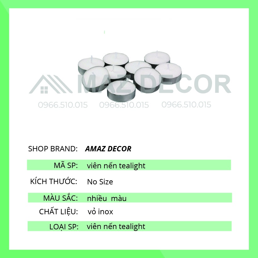 [Giá sỉ] Hộp 10 viên nến tealight hanmade (dùng đun bếp cafe, đèn xông tinh dầu) không làm đen đế đun