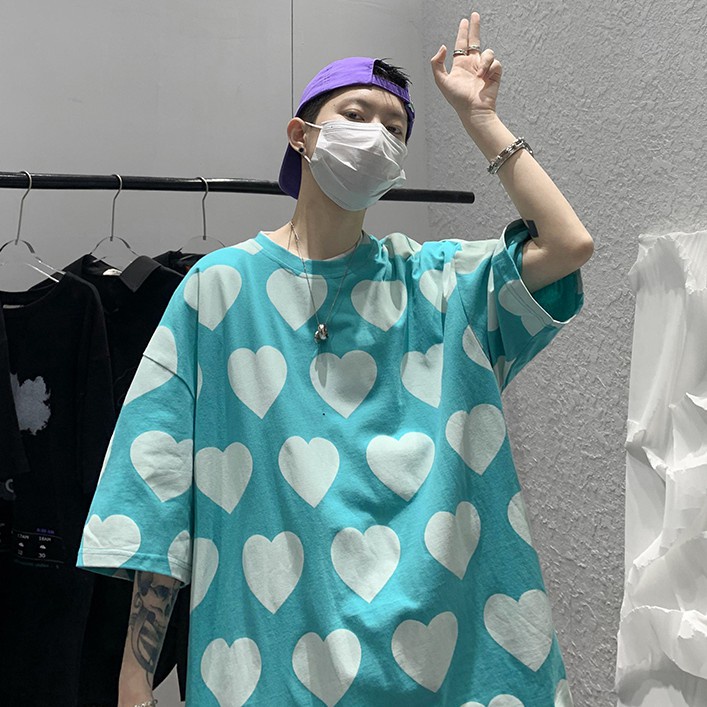 Áo Thun Nam Tay Ngắn In Hình Trái Tim Trẻ Trung