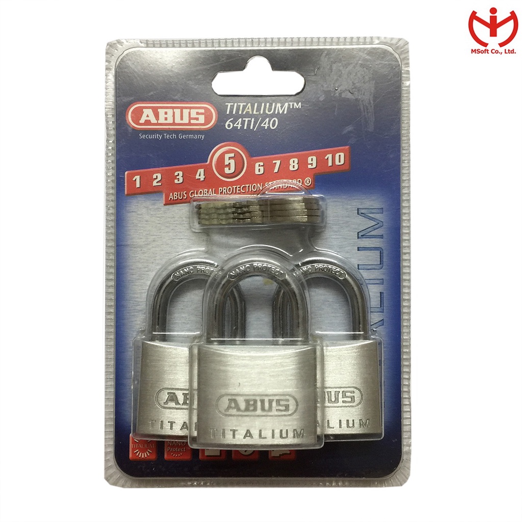 [Hỏa tốc HCM] Bộ 3 ổ khóa ABUS 64TI/40 Triples bằng Titalium 40mm dùng chung 4 chìa - MSOFT