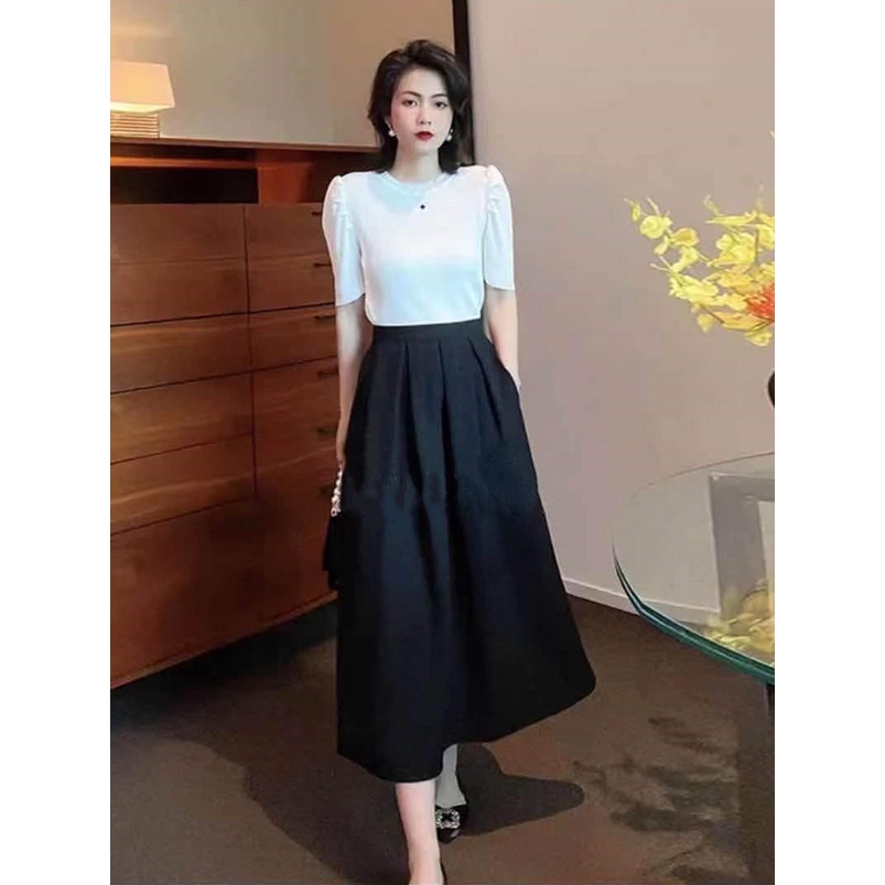 Chân váy xòe công sở dáng dài có túi 2 bên phong cách trẻ trung dài Xòe 78cm