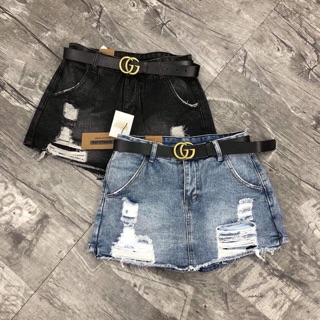 Chân váy bò rách ( có lót quần ) kèm belt gucci