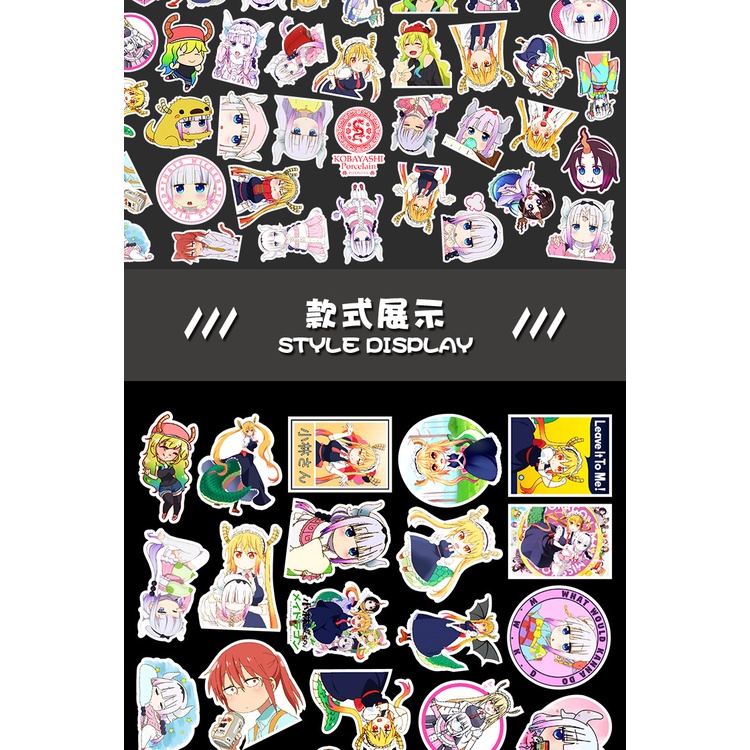 50 sticker cute chống nước dán mũ nón bảo hiểm MẪU ANIME KOBAYASHI’S DRAGONG MAID, vali 50 hình dán graffiti máy tính xá