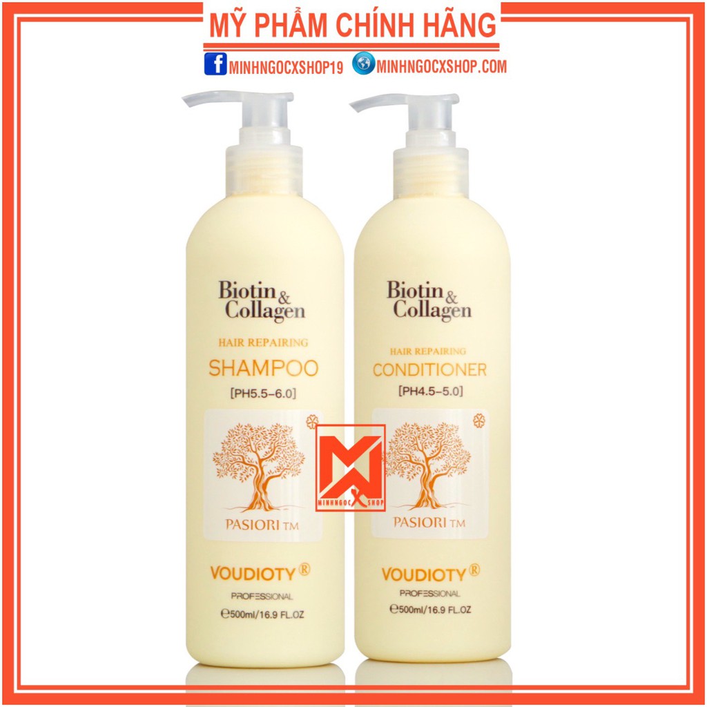 Dầu gội xả siêu mượt BIOTIN vàng - BIOTIN COLLAGEN REPAIRING VOUDIOTY 500ml chính hãng