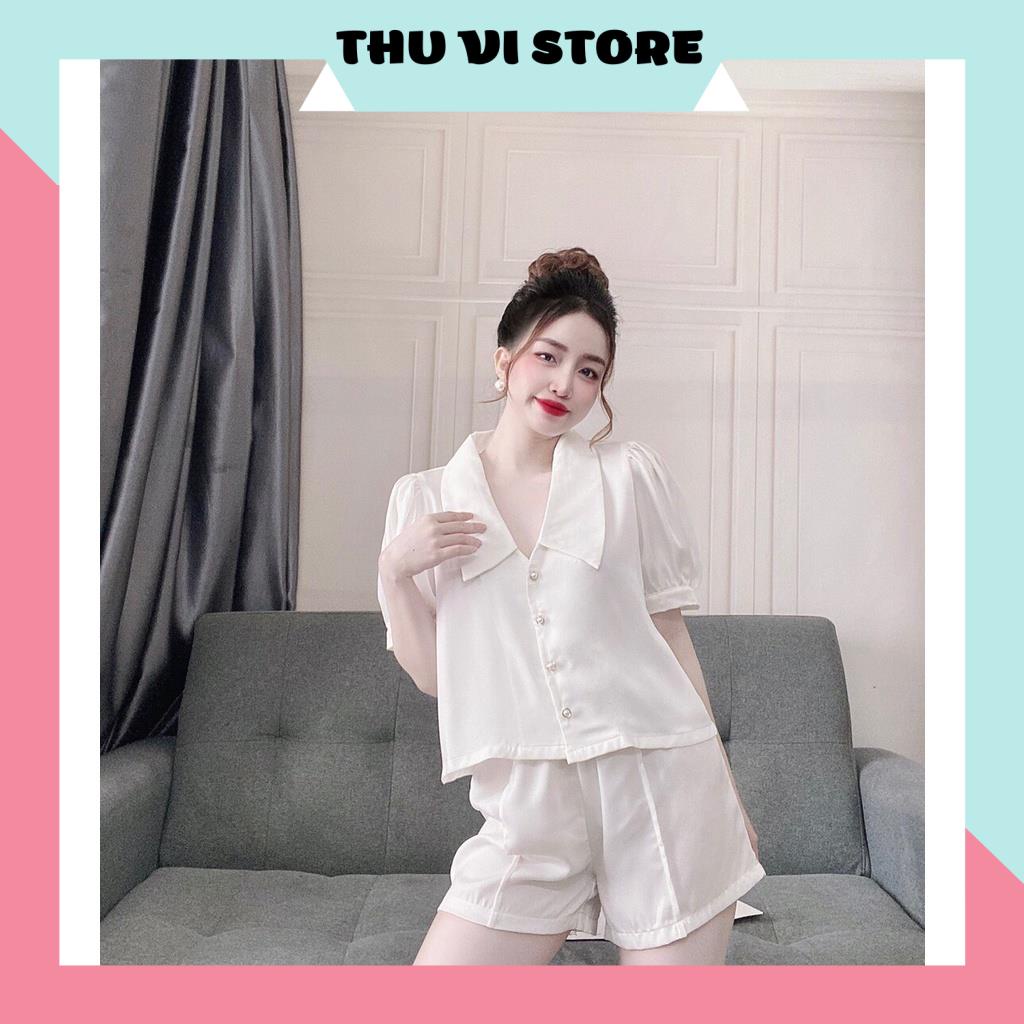 Đồ Bộ Nữ, Đồ Mặc Nhà, Set Bộ Áo Tay Ngắn Cổ Sen Quần Sọc Chất Lụa Satin Màu Sắc Tươi Trẻ Thời Trang Trẻ Trung Cho Bạn Nữ | BigBuy360 - bigbuy360.vn
