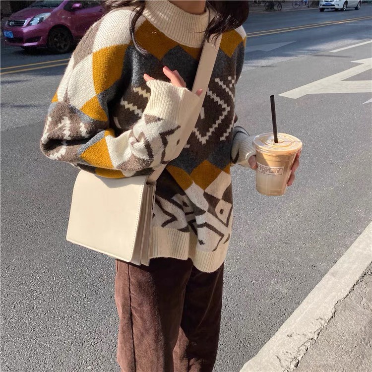 Áo Len Nữ Dày tay dài cổ tròn form rộng họa tiết caro chuẩn phong cách thời trang Hàn Quốc K5H4 | BigBuy360 - bigbuy360.vn