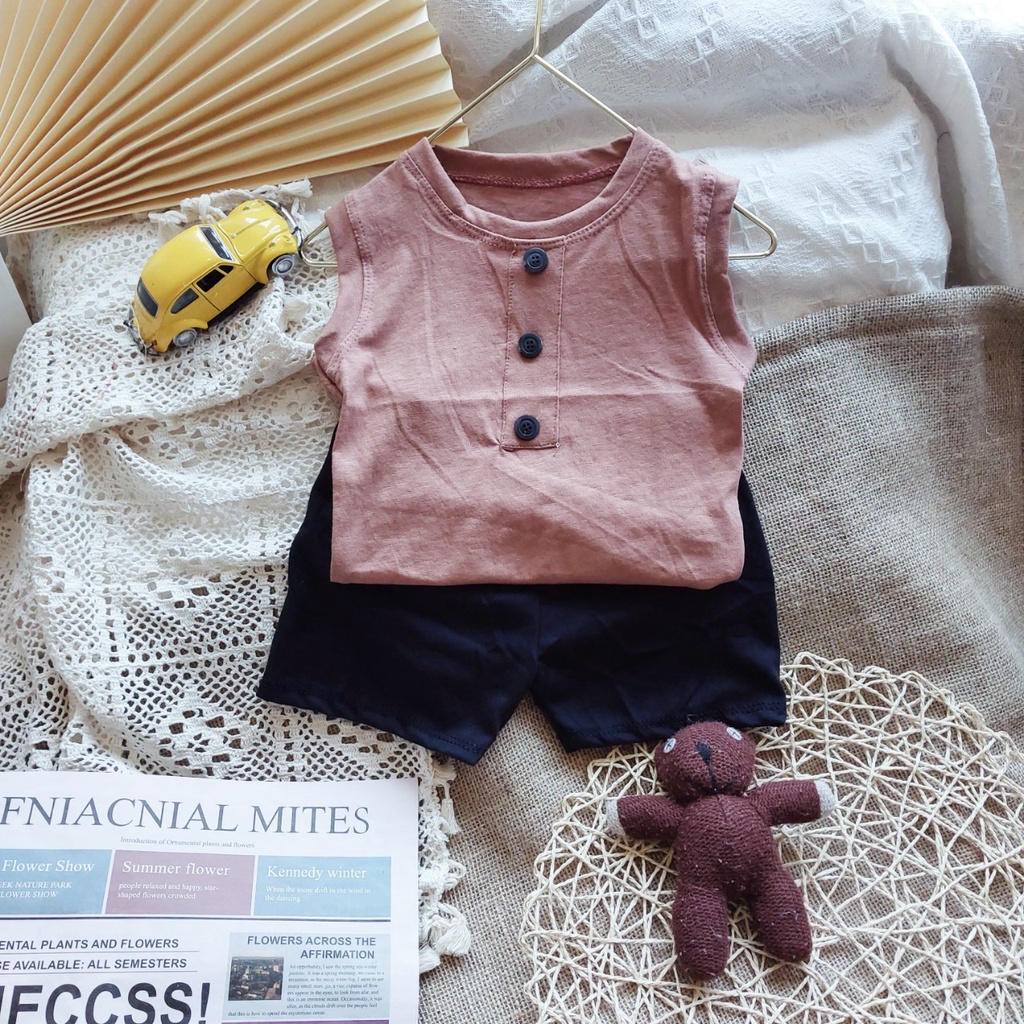 Đồ bộ cho bé quần áo ba lỗ đính cúc ngực AM728 TTR225