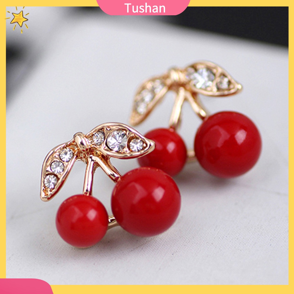 Đôi bông tai hình cherry đính kim cương nhân tạo thời trang cho nữ