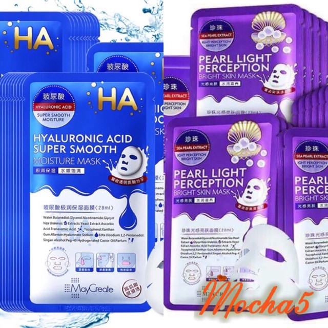 Miếng mặt nạ HA mask Maycreate cấp ẩm dưỡng trắng da XANH và TÍM Mỹ phẩm nội trung Mys