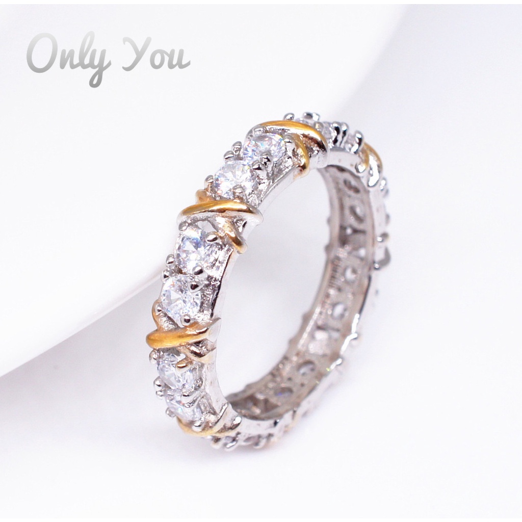 Nhẫn Mạ Vàng 18K Đính Đá Kim Cương Nhân Tạo