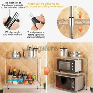 Stainless Steel Double-layer Microwave Oven Rack + Hook Kitchen Storage Holder